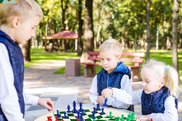 Three Player Chess Set Combination 48 Pieces Chess Playing Pieces Colored 3D Chess Single Weighted Regulation Chess Pieces and 24 Inches